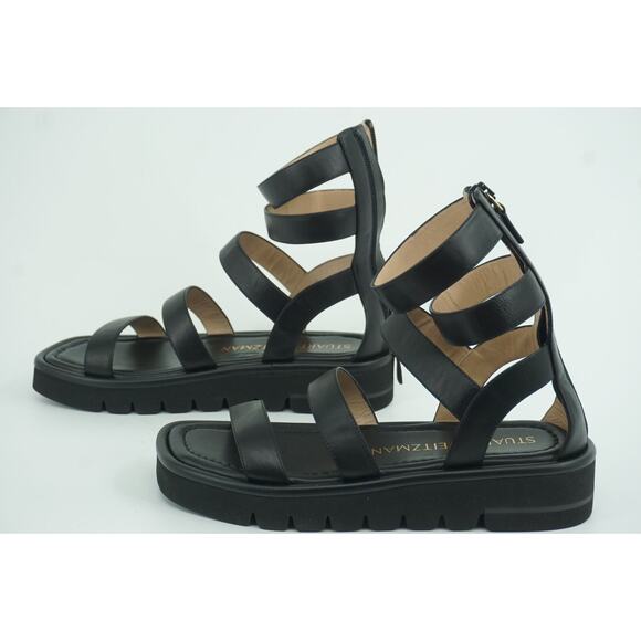 Stuart Weitzman Black Gala Lift Gladiatior Strappy Sandal SZ 37 $495 Lug Sole - Picture 7 of 11